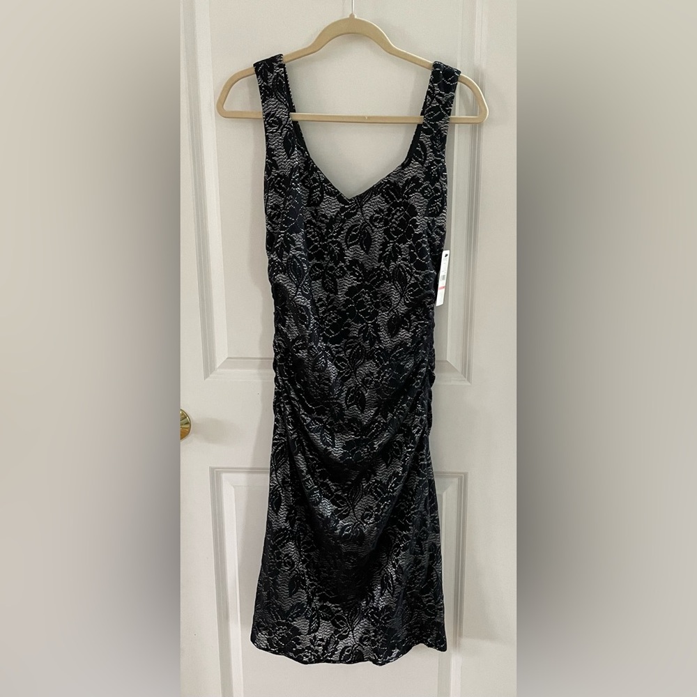 NWT $198 Laundry By Shelli‎ Segal Black Silver Dress Size 10, New With Tags